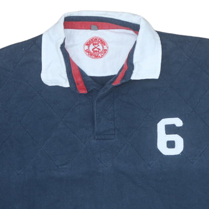 George Men's Blue XL Rugby Style Long Sleeve Polo Shirt