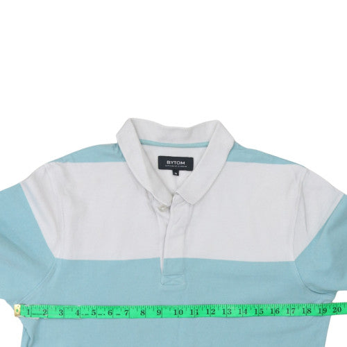 Bytom Men's Blue & White Striped Long Sleeve Polo Shirt M