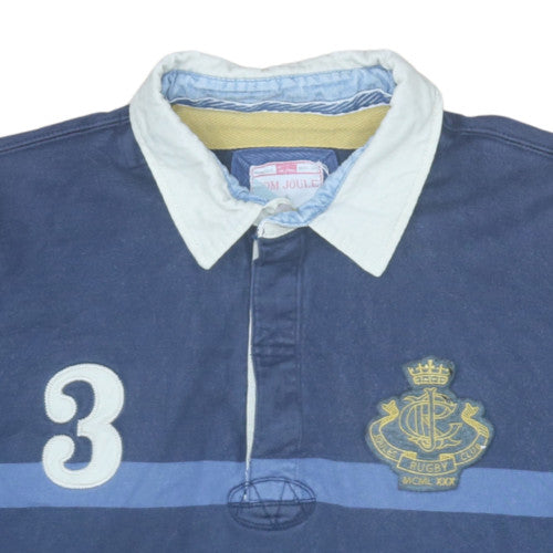 Joules Men's Blue Long Sleeve Rugby Polo Shirt Size M Cotton
