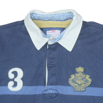 Joules Men's Blue Long Sleeve Rugby Polo Shirt Size M Cotton