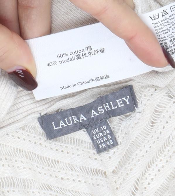 Womens UK Size 10 Laura Ashley Beige Wrap Blouse