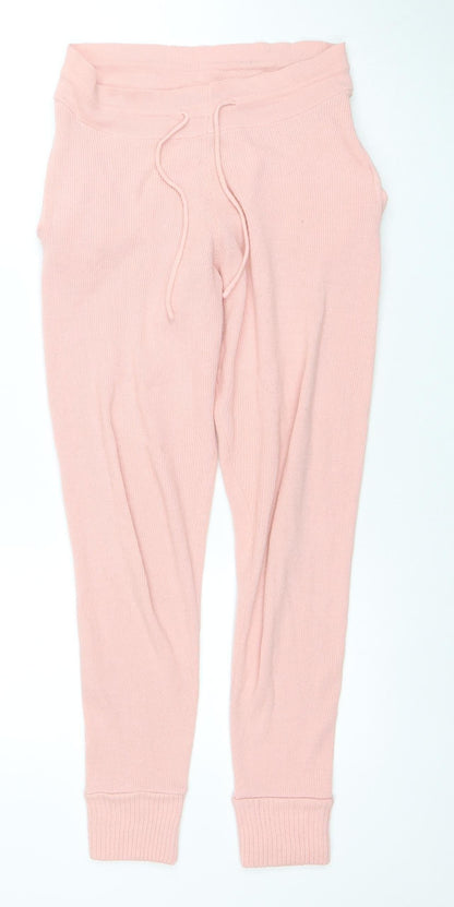 Quiz Women Pink Knit Jogger Trousers Size 8 Acrylic Stretch