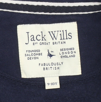 Jack Wills Boys Navy Full Zip Hoodie 9-10 Years Cotton Blend