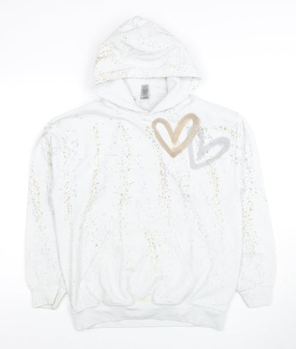Womens UK Size M Gildan White Pullover Hoodie