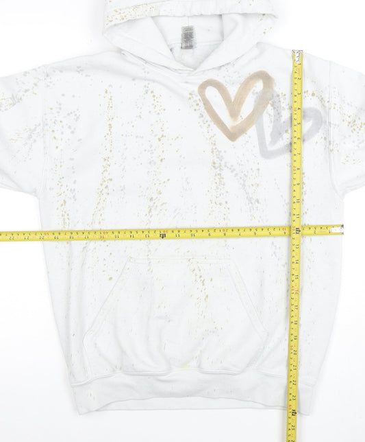 Womens UK Size M Gildan White Pullover Hoodie