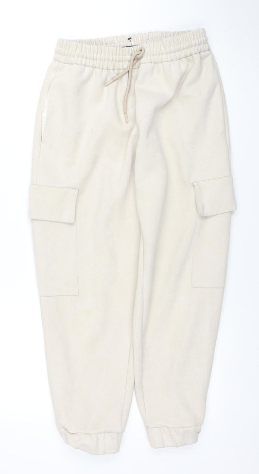Zara Women’s Beige Cargo Jogger Trousers S Elastic Waist