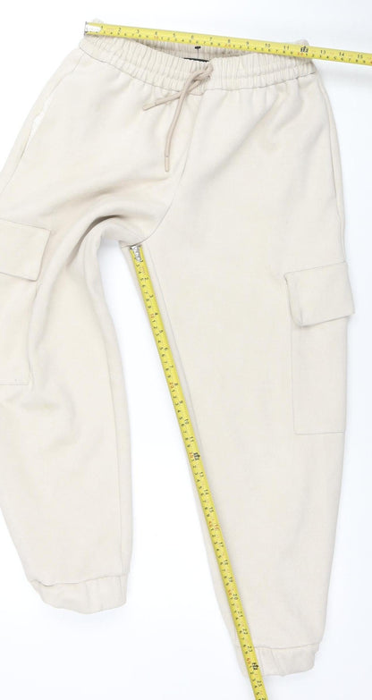Zara Women’s Beige Cargo Jogger Trousers S Elastic Waist