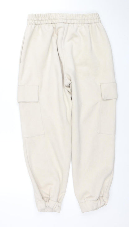 Zara Women’s Beige Cargo Jogger Trousers S Elastic Waist