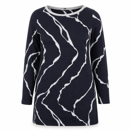 Bonmarché Women Blue Geometric Long Sleeve Pullover Jumper Size 10