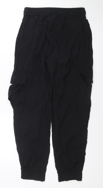 Zara Women Black S Jogger Trousers Elastic Waist Polyester Blend