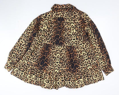 Topshop Women Brown Leopard Print Collared Shirt Dress Size 8