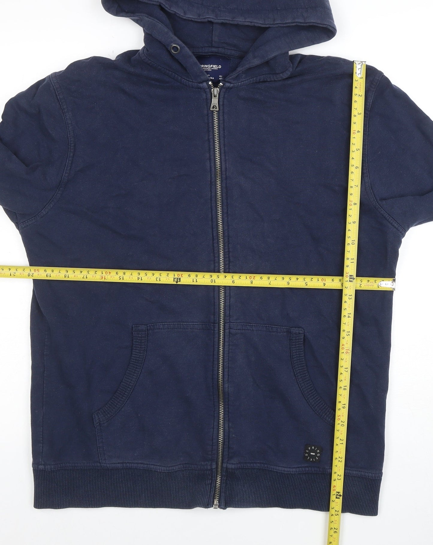 Mens UK Size L Springfield Blue Full Zip Hoodie