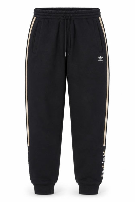 Front view of Adidas Men's Black Jogger Trousers, size M, Elastic Waist with Side Stripes