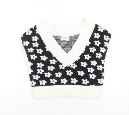 Glamorous Care Women's Black & White V-Neck Sleeveless Knit Vest UK 10