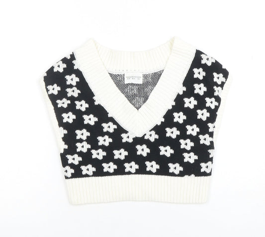Glamorous Care Women's Black & White V-Neck Sleeveless Knit Vest UK 10