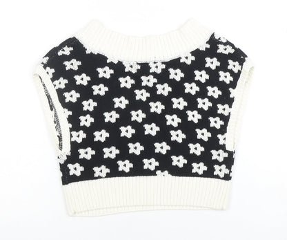 Glamorous Care Women's Black & White V-Neck Sleeveless Knit Vest UK 10