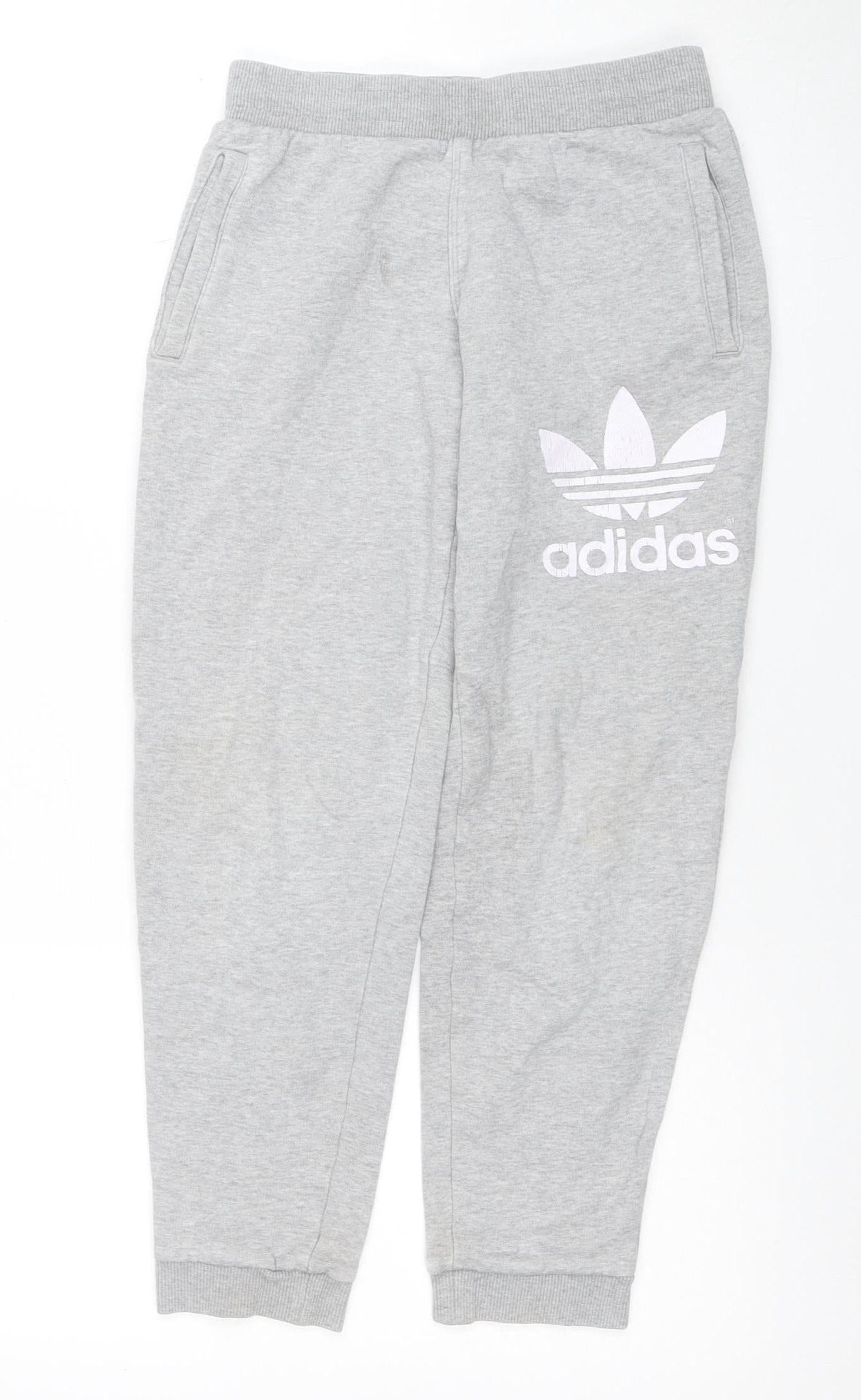 Adidas Boys Grey 11-12 Years Jogger Sweatpants Cotton Blend Tapered Fit