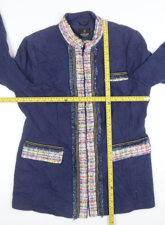 Madeleine Women Blue Cotton Blend Classic Tweed Blazer M