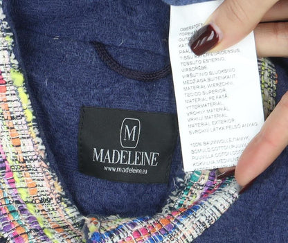 Madeleine Women Blue Cotton Blend Classic Tweed Blazer M