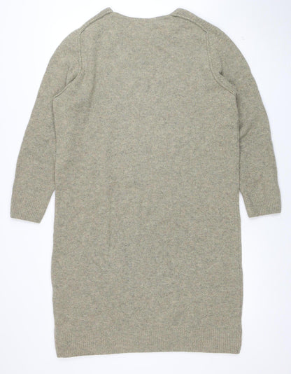 Uniqlo Women Beige Wool Knit Sweater Dress M 3/4 Sleeve Crew Neck