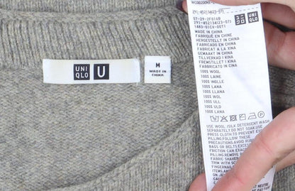 Uniqlo Women Beige Wool Knit Sweater Dress M 3/4 Sleeve Crew Neck