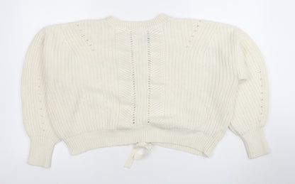 New Look Women Ivory Knit Lace-Up Crew Neck Jumper M