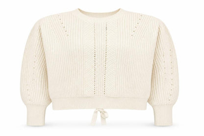 New Look Women Ivory Knit Lace-Up Crew Neck Jumper M