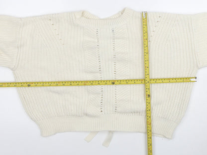New Look Women Ivory Knit Lace-Up Crew Neck Jumper M