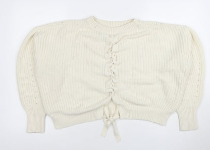 New Look Women Ivory Knit Lace-Up Crew Neck Jumper M