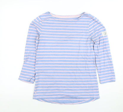 Joules Womens Blue Pink Striped 3/4 Sleeve Cotton T-Shirt Size 8