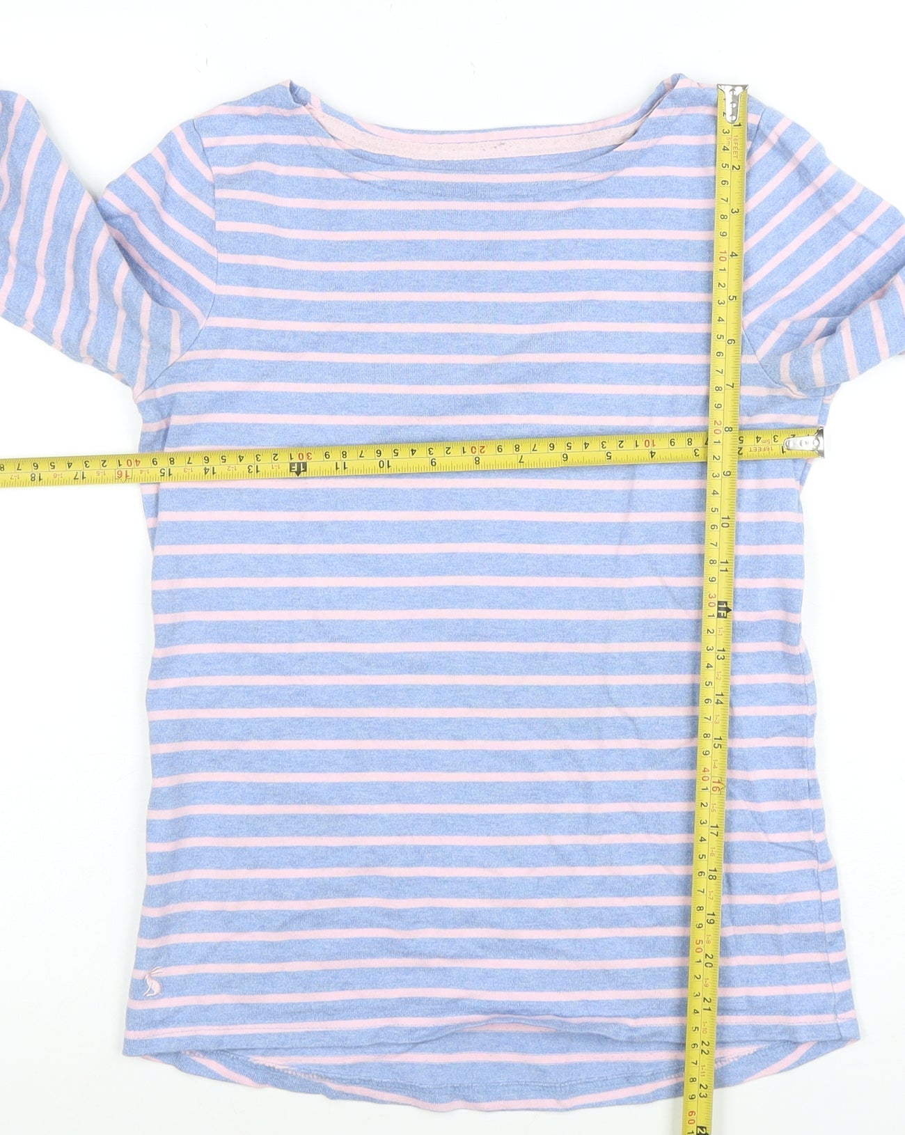 Joules Womens Blue Pink Striped 3/4 Sleeve Cotton T-Shirt Size 8