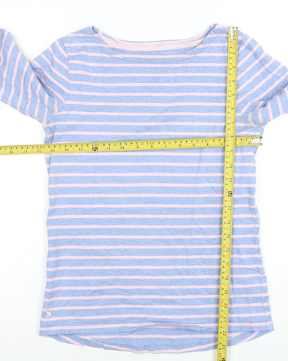 Joules Womens Blue Pink Striped 3/4 Sleeve Cotton T-Shirt Size 8