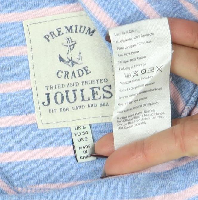 Joules Womens Blue Pink Striped 3/4 Sleeve Cotton T-Shirt Size 8