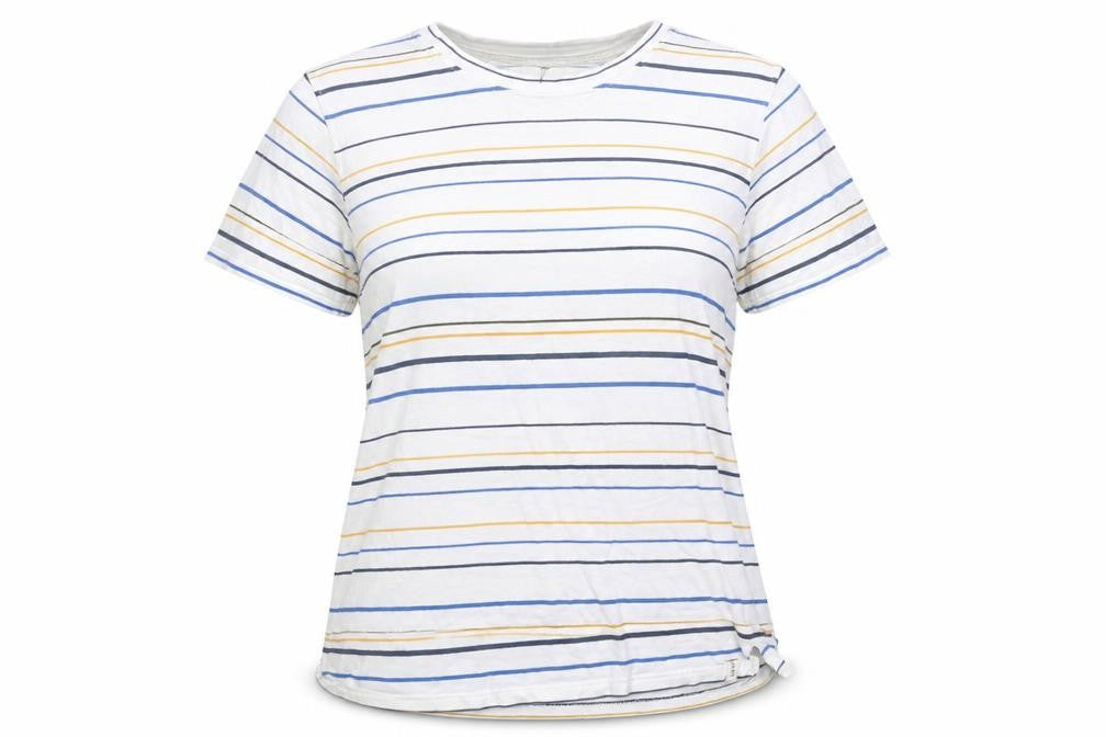 Front view of Hymn unisex multicoloured striped cotton short sleeve t-shirt m