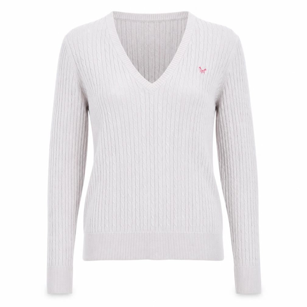 Crew Clothing Co. Women’s Beige V-Neck Cable Knit Jumper M
