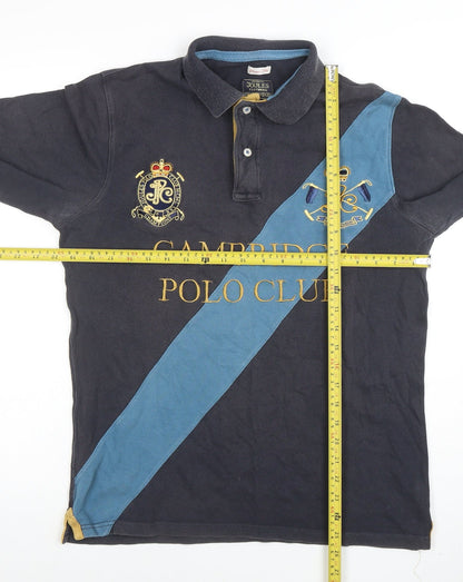 Joules Men’s Black Long Sleeve Polo Shirt S Classic Fit Cambridge Design