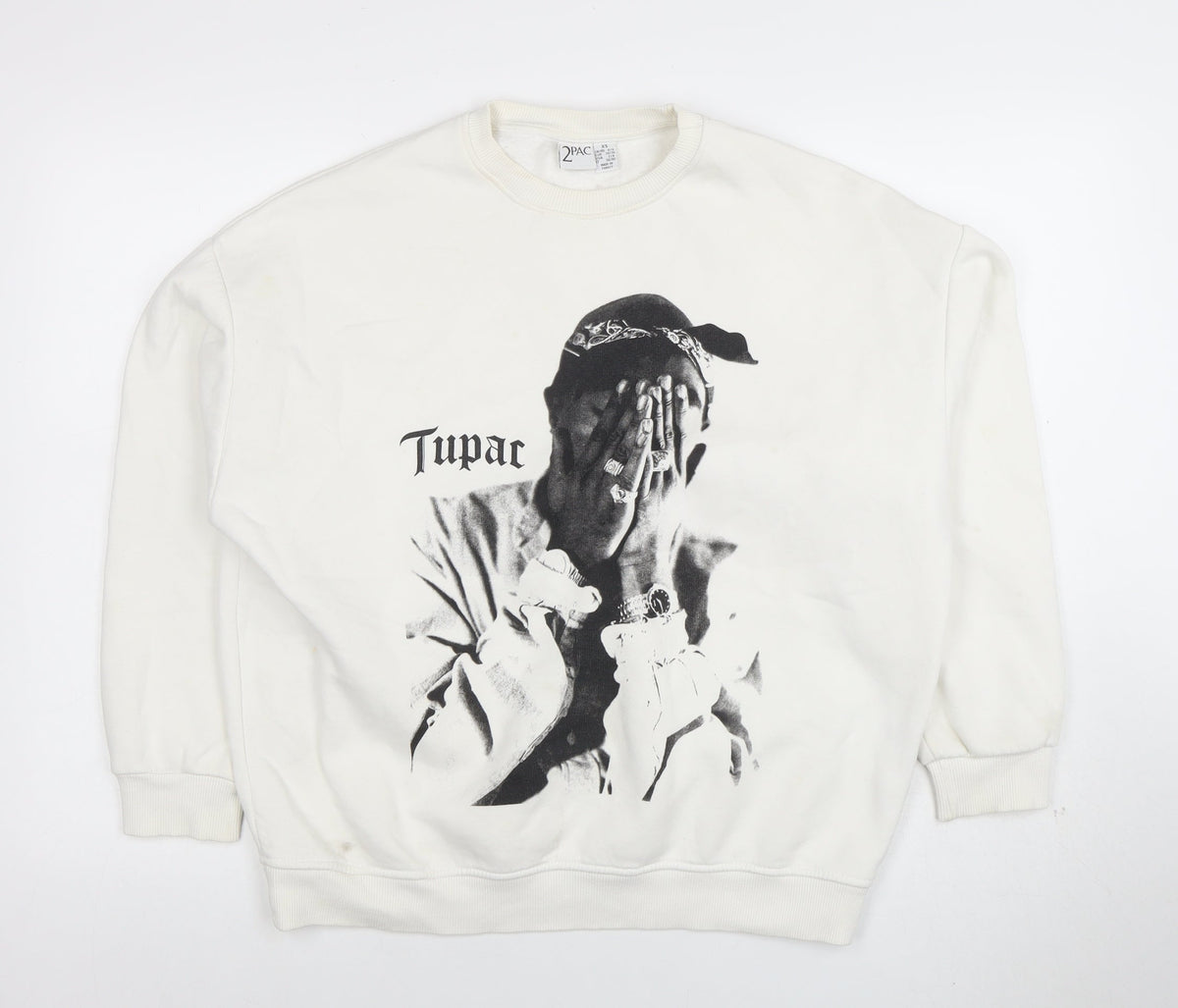 Mens UK Size XS 2Pac White Pullover Sweatshirt