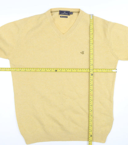 Cortefiel Men's Beige Lambswool V-Neck Jumper M