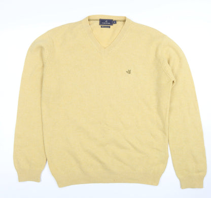 Cortefiel Men's Beige Lambswool V-Neck Jumper M