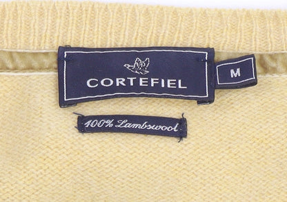 Cortefiel Men's Beige Lambswool V-Neck Jumper M