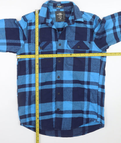 H&M L.O.G.G. Men's Blue Check Cotton Flannel Shirt Size S Relaxed Fit
