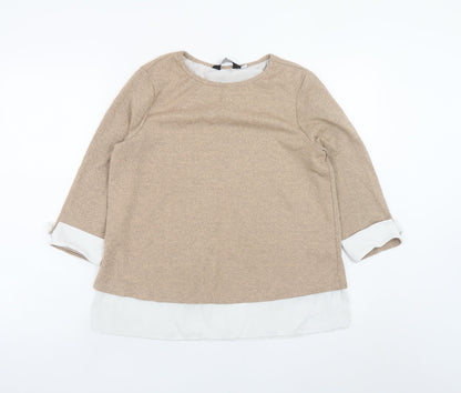Dorothy Perkins Women Beige Tunic Blouse UK 12 3/4 Sleeve Knit