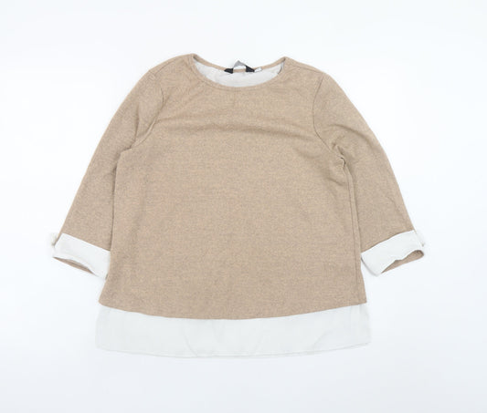 Dorothy Perkins Women Beige Tunic Blouse UK 12 3/4 Sleeve Knit