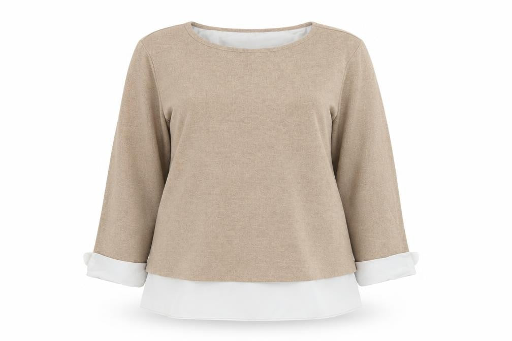 Dorothy Perkins Women Beige Tunic Blouse UK 12 3/4 Sleeve Knit