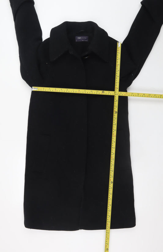 Marks and Spencer Women's Black Wool Blend Mid-Length Overcoat Size 6
