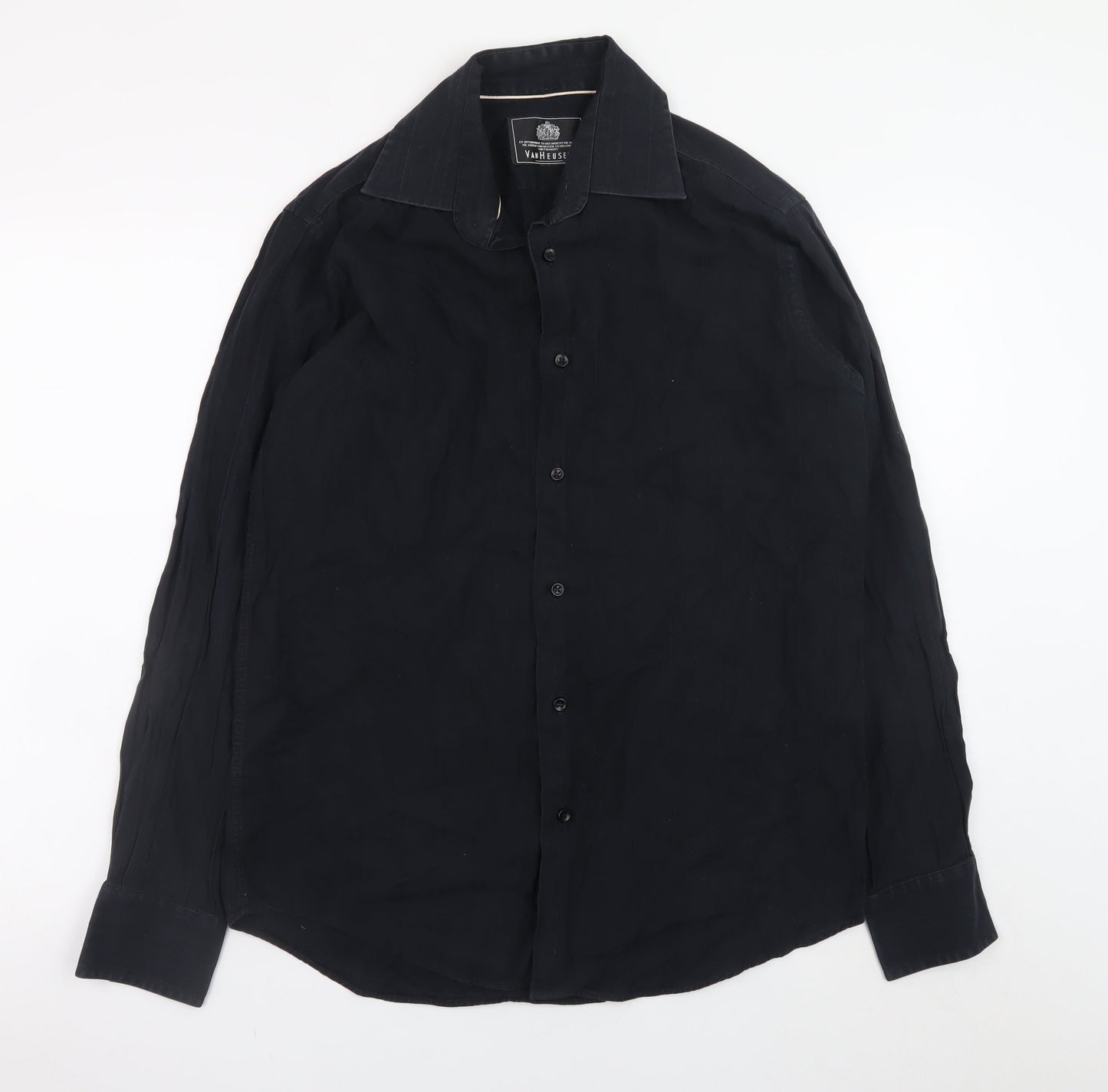 Van Heusen Men's Black 100% Cotton Long Sleeve Button-Up Shirt Size M 15/15.5