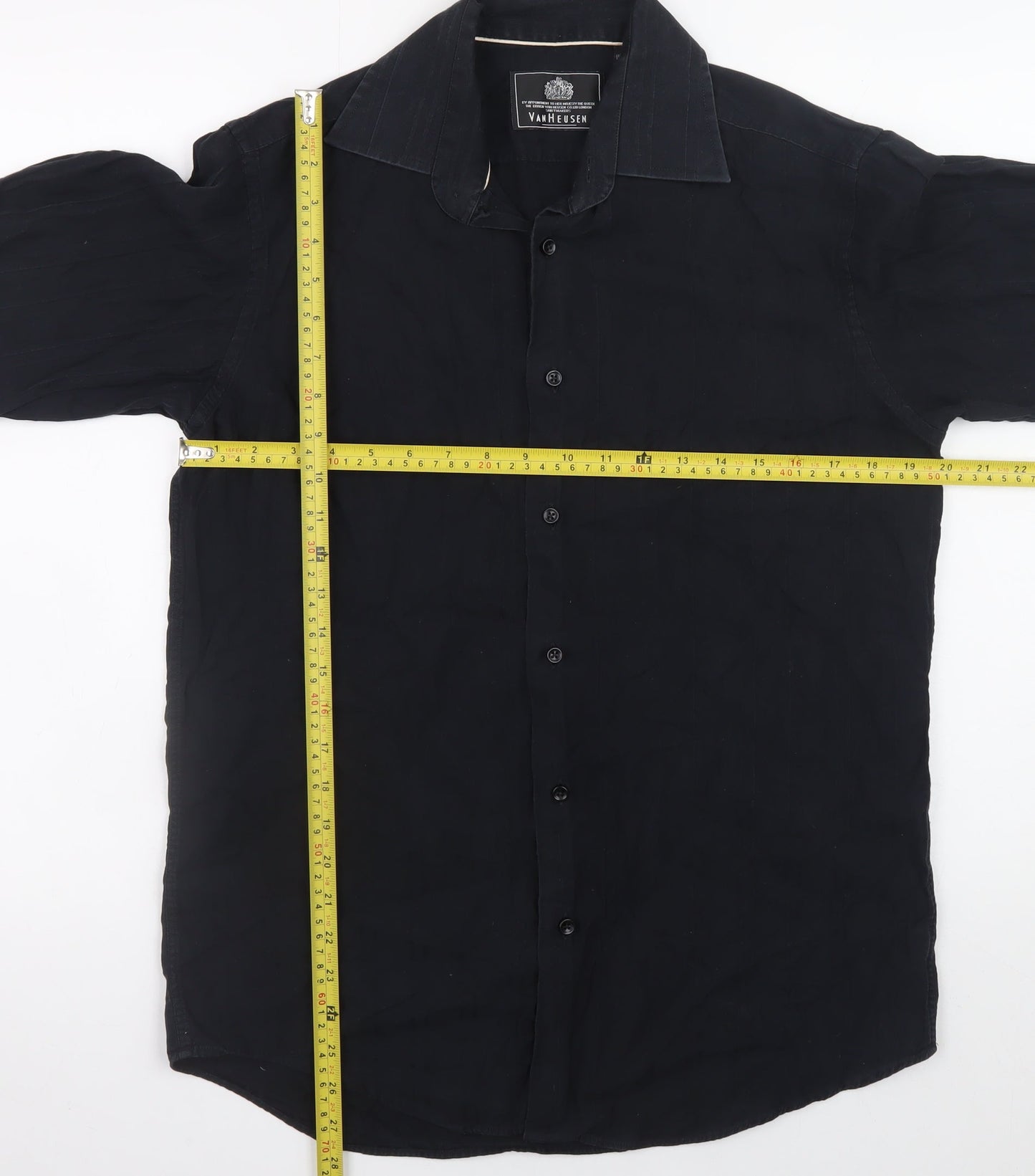 Van Heusen Men's Black 100% Cotton Long Sleeve Button-Up Shirt Size M 15/15.5