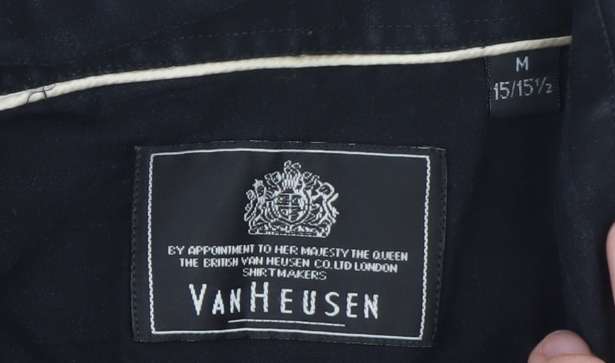 Van Heusen Men's Black 100% Cotton Long Sleeve Button-Up Shirt Size M 15/15.5