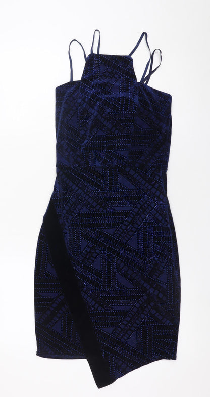 Quiz Women's Blue Velvet Bodycon Halter Party Dress Size 8