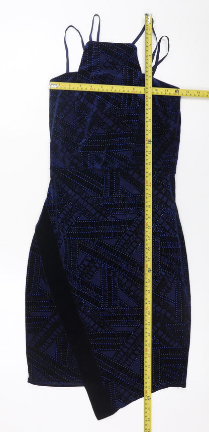 Quiz Women's Blue Velvet Bodycon Halter Party Dress Size 8